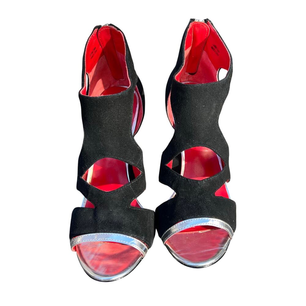 CHARLES JOURDAN PARIS Diva High Heel Shoes Womens Size 6.5 Black Suede Mirror